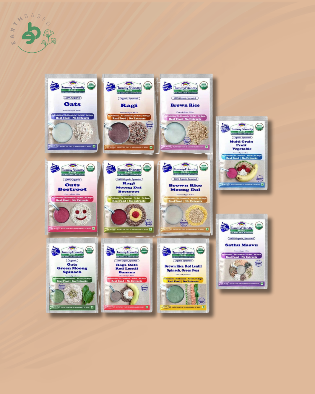 TummyFriendly Foods Certified Stage1, Stage2, Stage3 Porridge Mixes | Organic Baby Food for 6,7,8 Months Old Baby |Trial Packs - 11 Packs, 50g Each Cereal (550 g, Pack of 11)