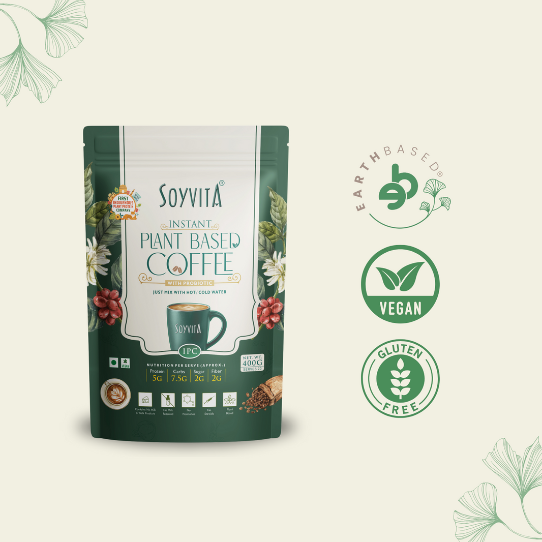 SOYVITA – PLANT BASED COFFEE | 2 MINS INSTANT COFFEE | WITH PREBIOTICS & PROBIOTICS | NON DAIRY COFFEE | Serves – 16 (400 Gms)