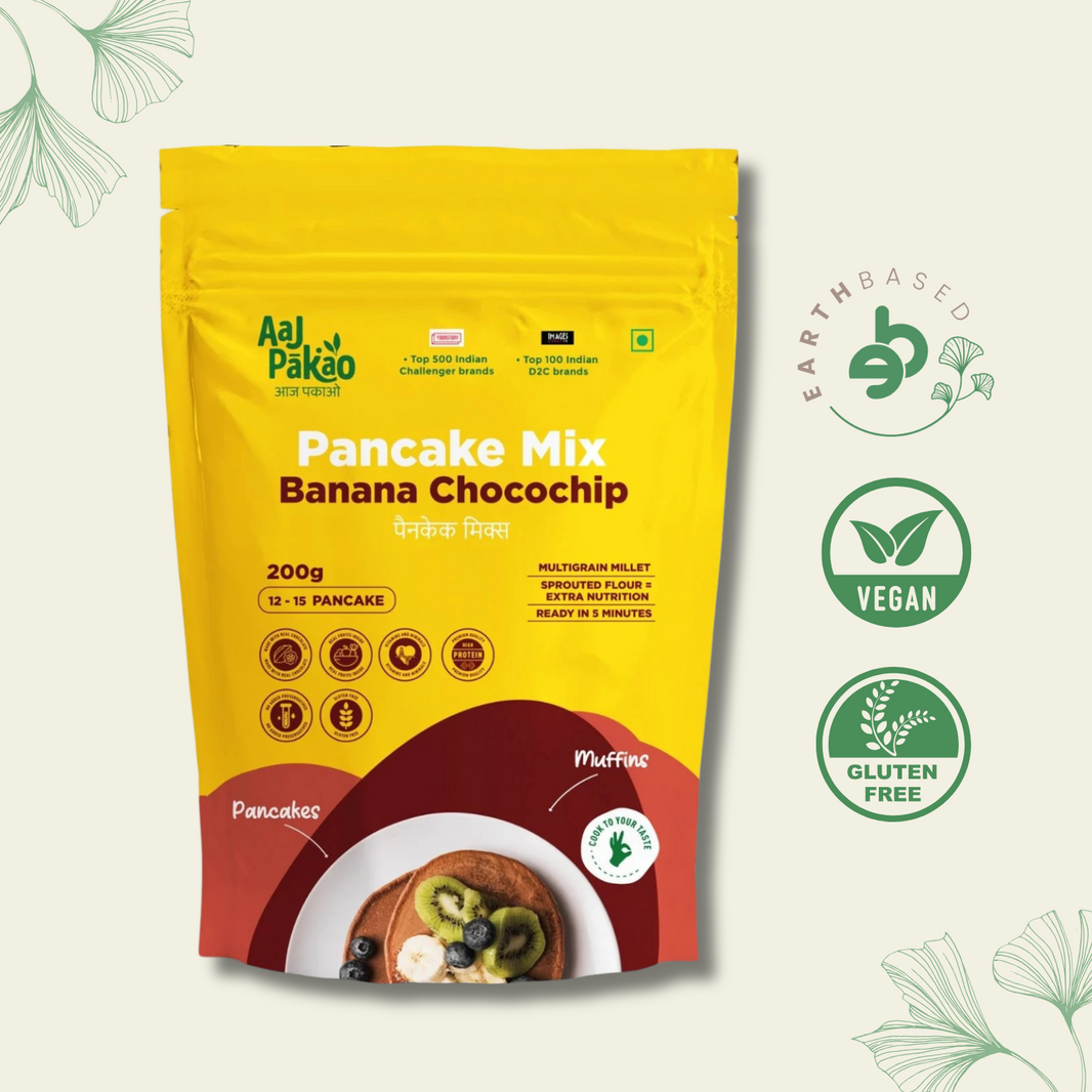 Aaj Pakao - Banana Chocochip Pancake Instant Mix | 200gms | Nutritious & Delicious | Sprouted Millets, Real Fruits & Chocolate | Eggless | No Preservatives | 1 Pack