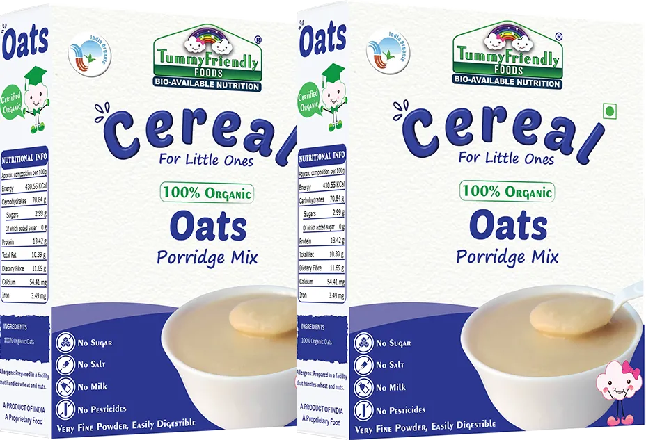 TummyFriendly Foods Certified 100% Organic Oats Porridge Mix , Organic Baby Food for 6 Months Old , Rich in Beta-Glucan, Protein & Fibre , 200g Each, 2 Packs Cereal (400 g, Pack of 2)