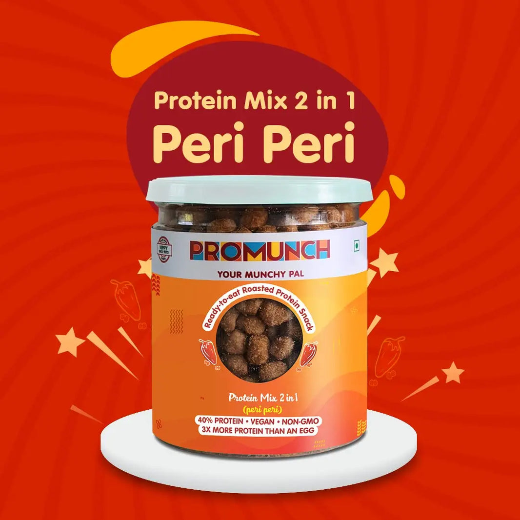 PROMUNCH Roasted Soya Snack | Vegan |Gluten-Free | Protein Mix 2 in 1 Peri Peri 150g (Pack of 2)