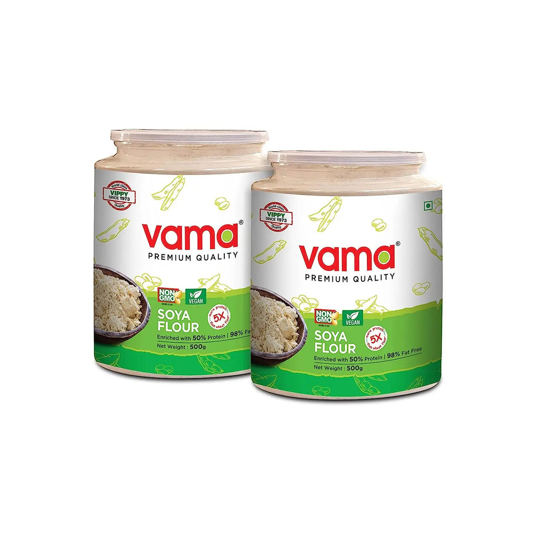 Vama SOYA Flour | 98% Fat-Free | Vegan | Gluten-Free | Pack of 2 500 g Each | Healthy Products