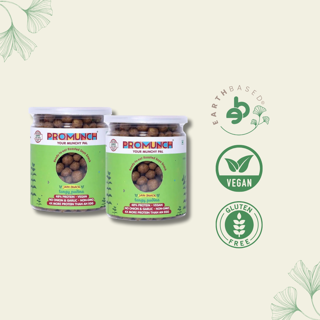 PROMUNCH Roasted Soya Snack | Vegan |Gluten-Free | Pack of 2 Flavour: Tangy Pudina 150 g Each