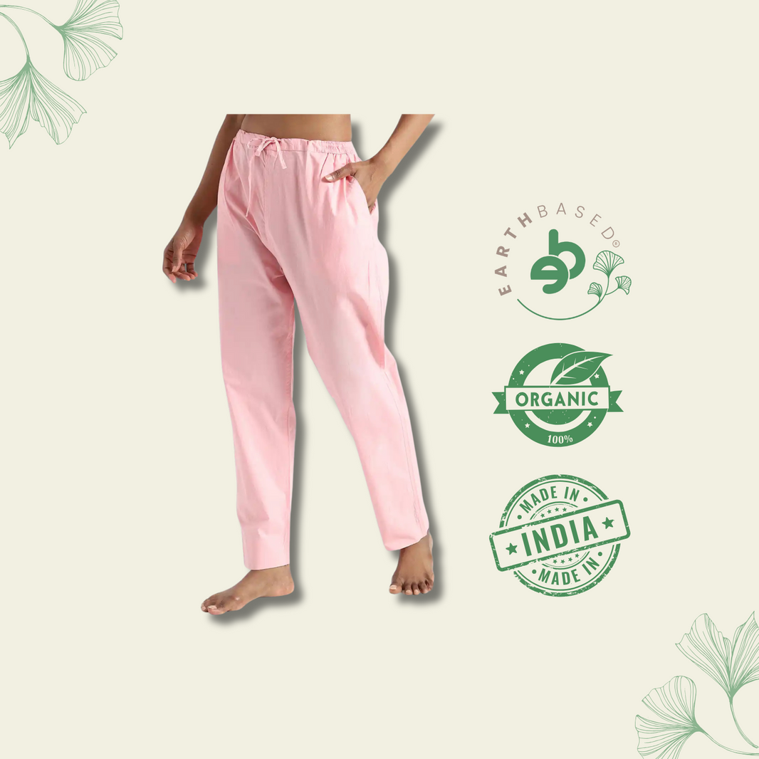 Organic Cotton & Natural Dyed Womens Rose Pink Color Slim Fit Pants by Livbio