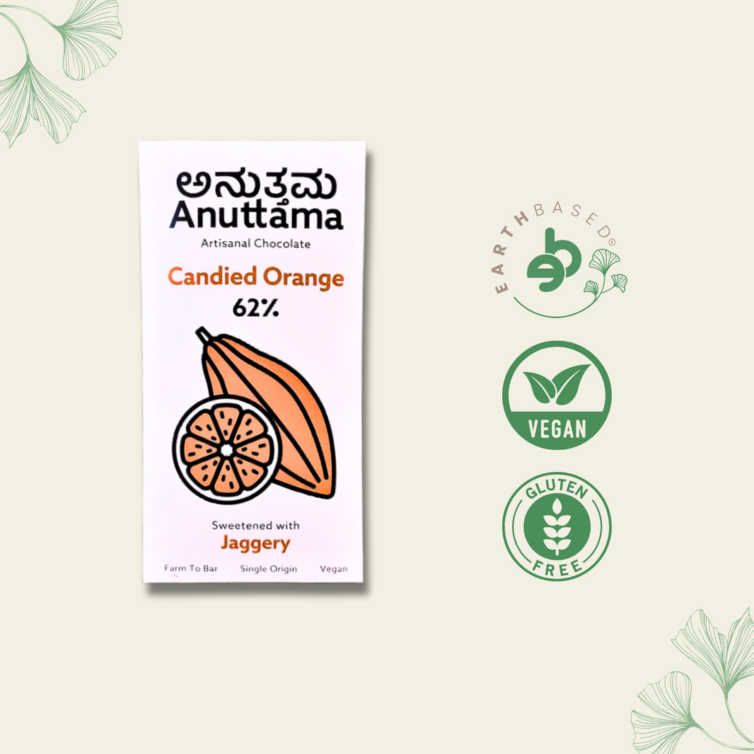 Candied Orange | 62% Cocoa | Sweetened with Jaggery | by Anuttama
