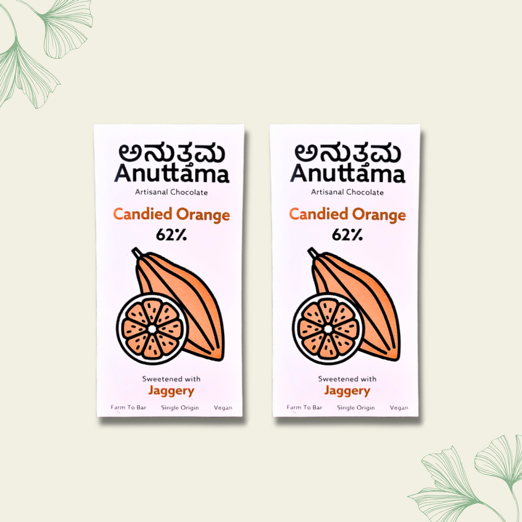 Candied Orange | 62% Cocoa | Sweetened with Jaggery | Pack of 2 by Anuttama