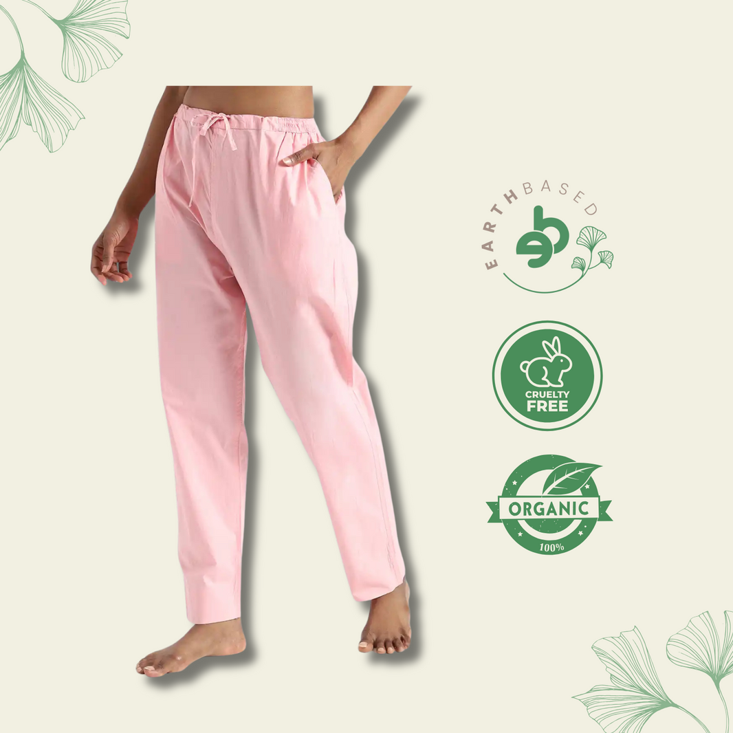 Organic Cotton & Natural Dyed Womens Rose Pink Color Slim Fit Pants by Livbio