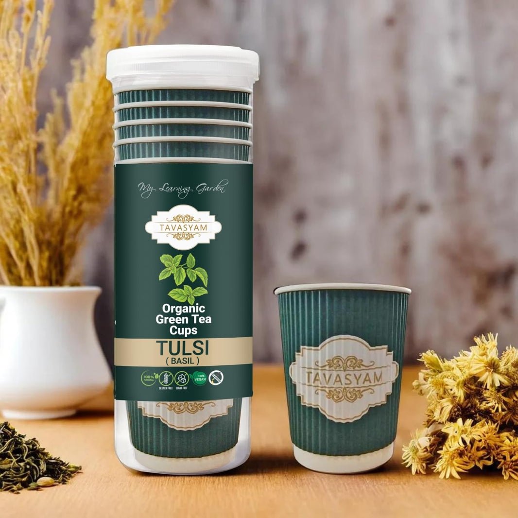 TAVASYAM Ready to Sip Tulsi Flavour Green Tea Cup | Green Tea for Weight Loss | Vegan, Gluten Free & Sugar Free | Tulsi Flavour | Whole Leaf Teas | Pre-Filled Tea Cups 200ml | Tea Cups Set of 12