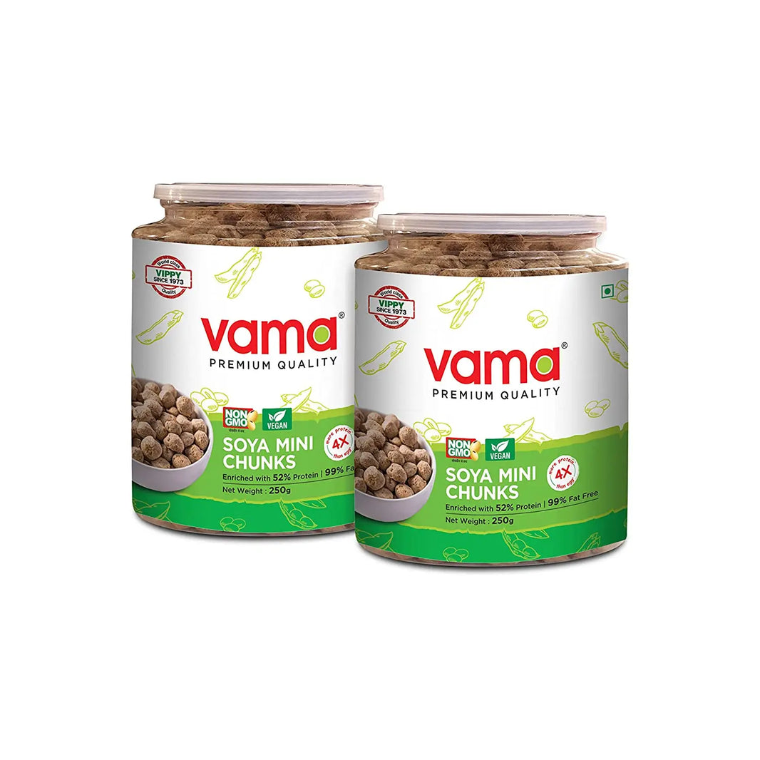 Vama SOYA Mini Chunks | 99% Fat-Free | Vegan |Gluten-Free| Pack of 2 | Healthy Products | 250 g Each