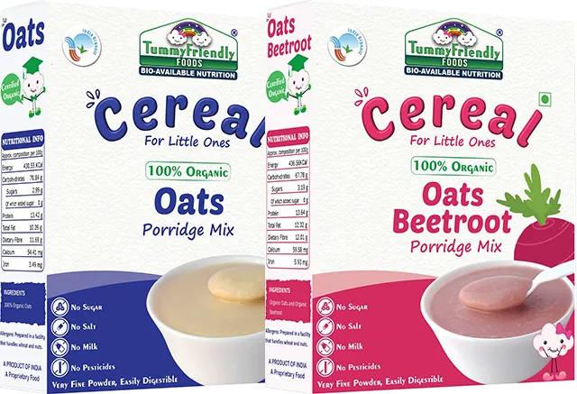 TummyFriendly Foods Certified 100% Organic Oats and Organic Oats, Beetroot Porridge Mixes , Organic Baby Food for 6 Months Old , Rich in Beta-Glucan, Protein & Fibre , 200g Each, 2 Packs Cereal (400 g, Pack of 2)