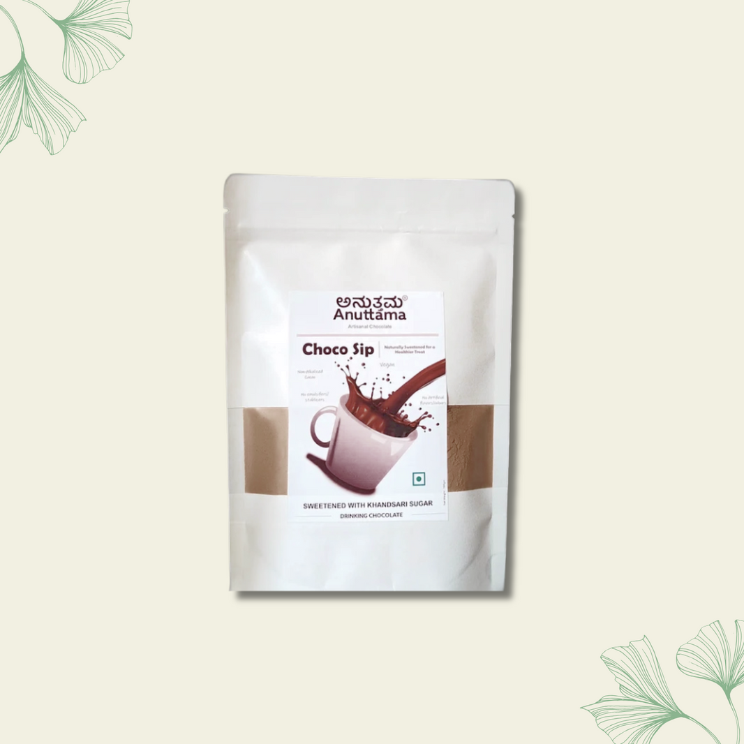 Choco Sip (Drinking chocolate powder) | Chocolate Drink | Non-Alkalized | Vegan & Gluten-Free | No Preservatives/Flavors/colors | Single Origin | Jaggery Sweetened by Anuttama