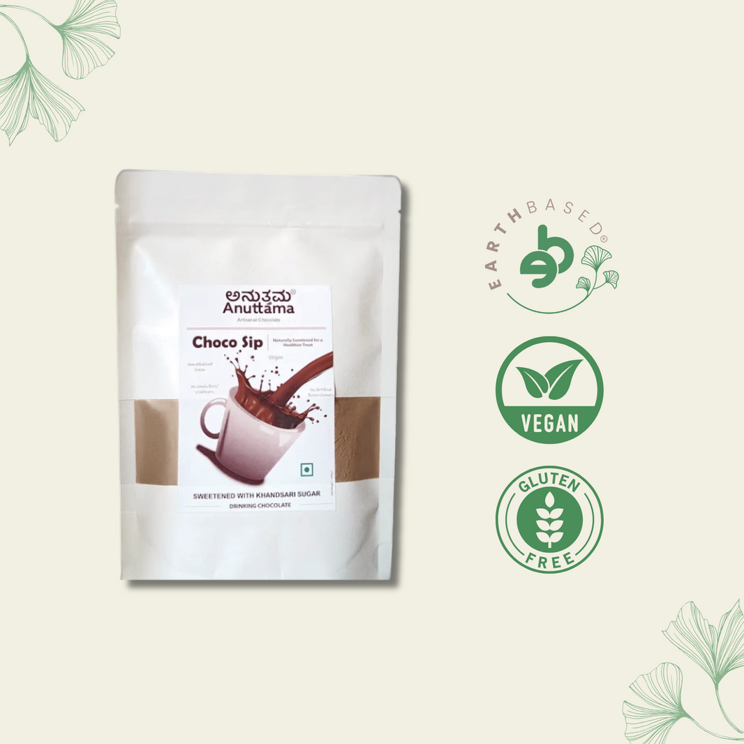 Choco Sip (Drinking chocolate powder) | Chocolate Drink | Non-Alkalized | Vegan & Gluten-Free | No Preservatives/Flavors/colors | Single Origin | Jaggery Sweetened by Anuttama