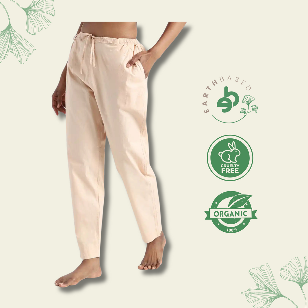 Organic Cotton & Natural Dyed Womens Sandal Wood Color Slim Fit Pants by Livbio