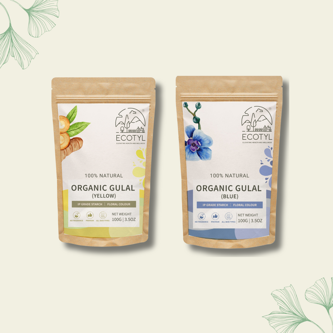 Organic Herbal Gulal | Floral Color & Skin Friendly |  Pack of 2 | yellow and Blue(100g Each)