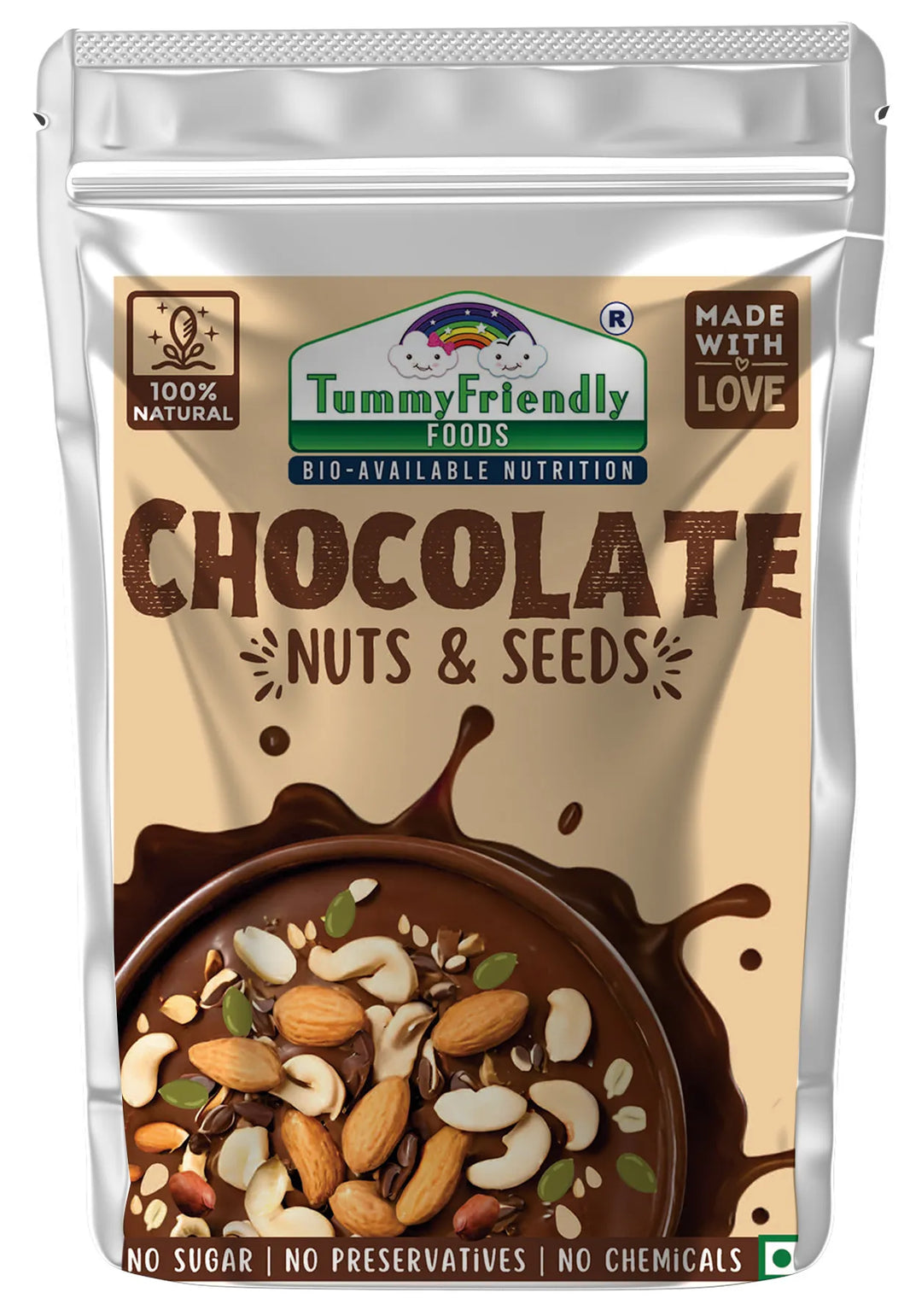 Tummy Friendly Foods Chocolate Nuts and Seeds Mix - 100g. Healthy Snacks for kids & Adults