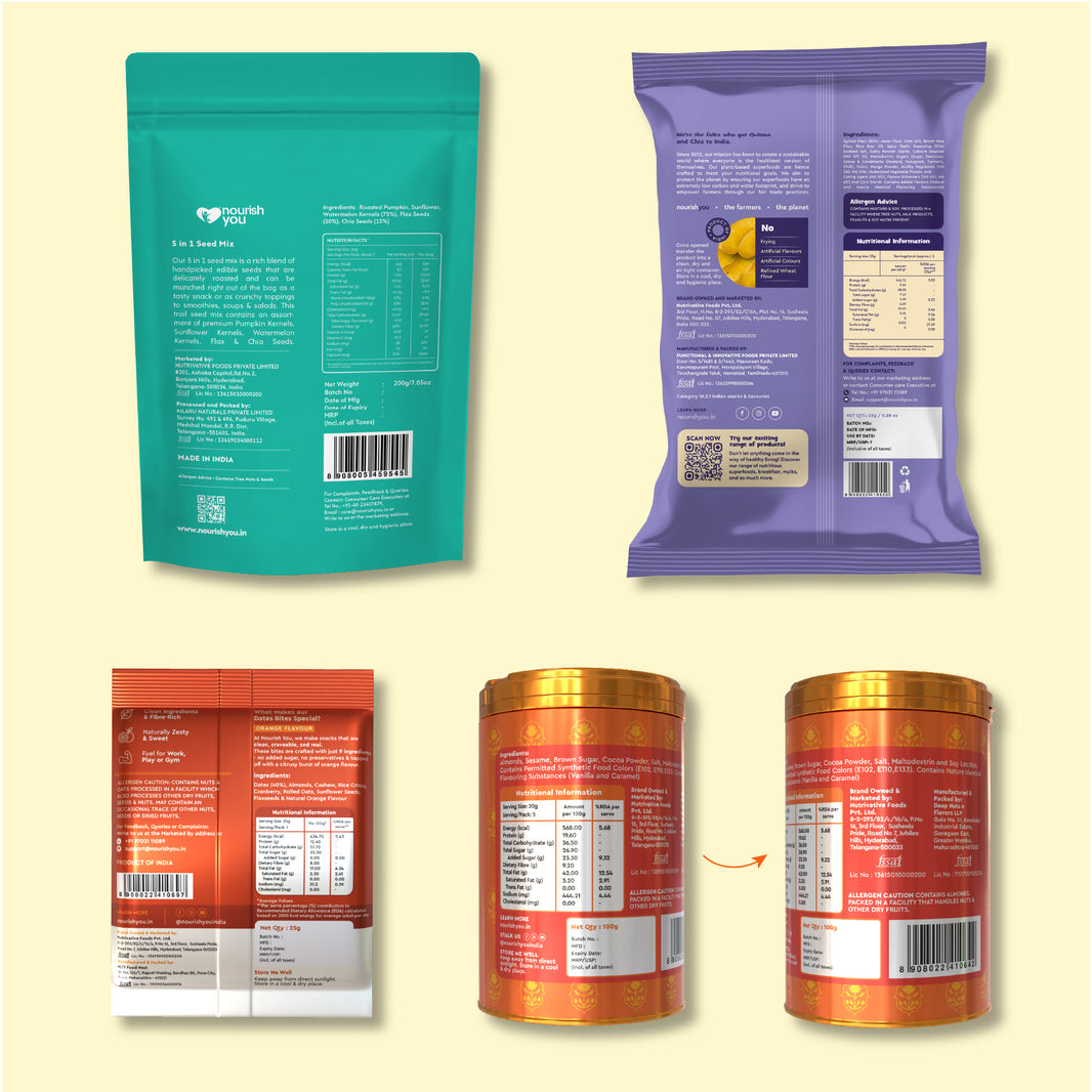 Nourish You Topaz Glow Celebration Diwali Dry fruits gift Hamper | 5-in-1 Super Seed Mix (200g) | 2 Dates Bites-25g each | Quinoa Puff (25g)|Sea Salt Caramel Almonds (100g)| Perfect for Diwali Gifting,Special Occasions