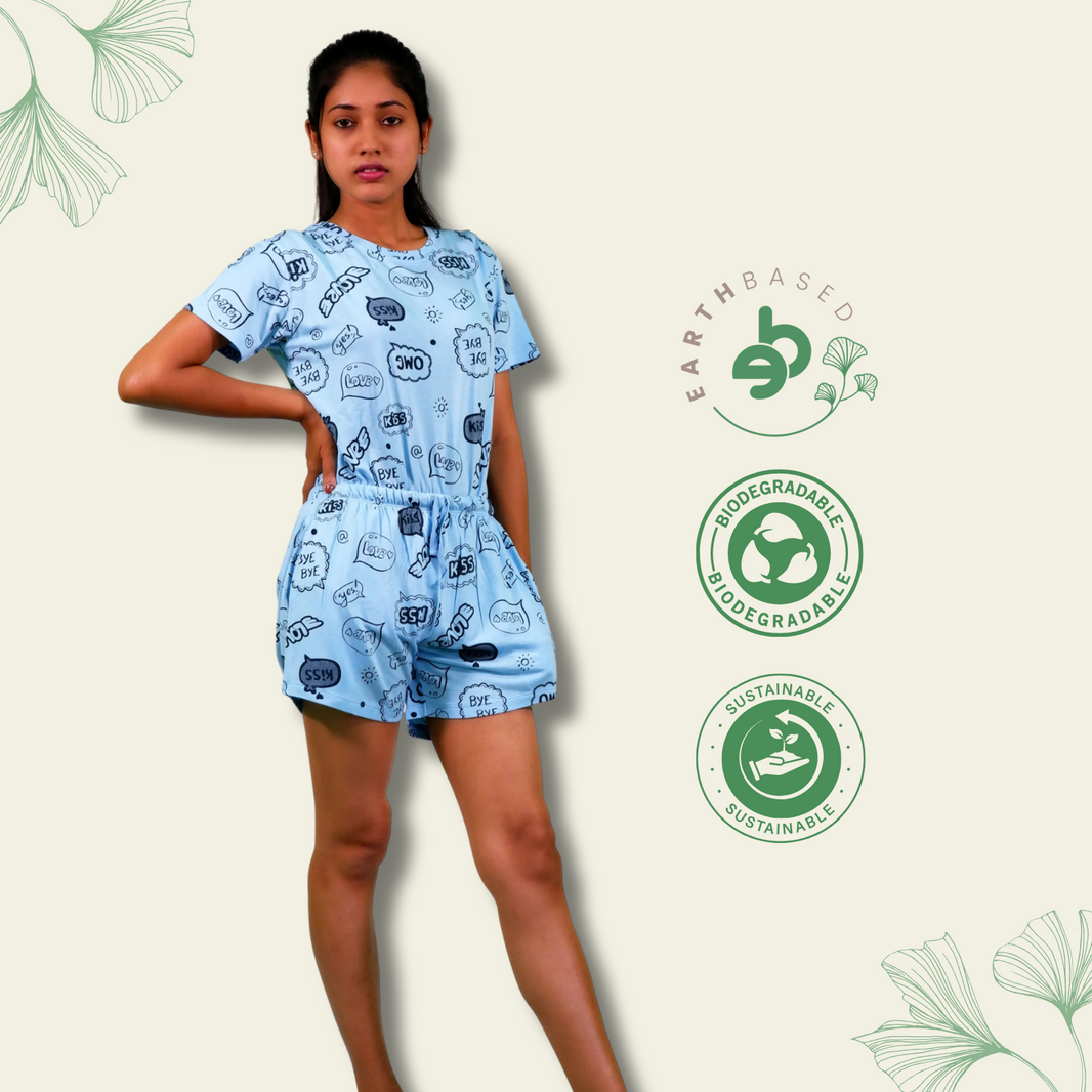 Happy Thoughts Print T-shirt & Shorts Set in Air Blue | Playout