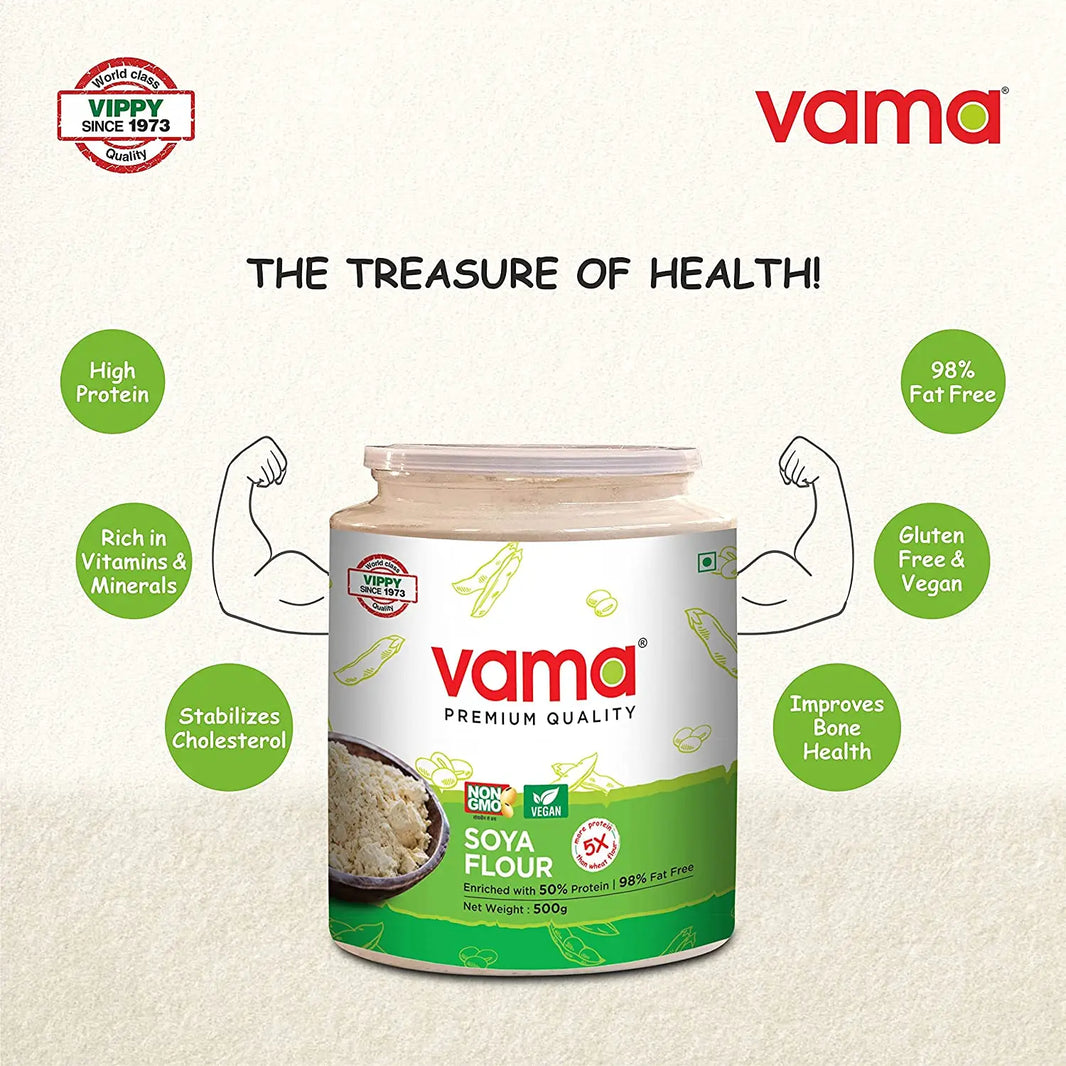 Vama SOYA Flour Enriched with 50% Protein and 98% Fat Free | Low Carb 500g