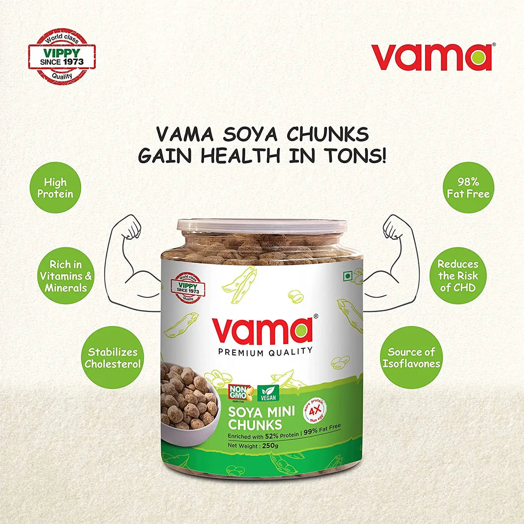 Vama SOYA Mini Chunks | 99% Fat-Free | Vegan |Gluten-Free| Pack of 2 | Healthy Products | 250 g Each