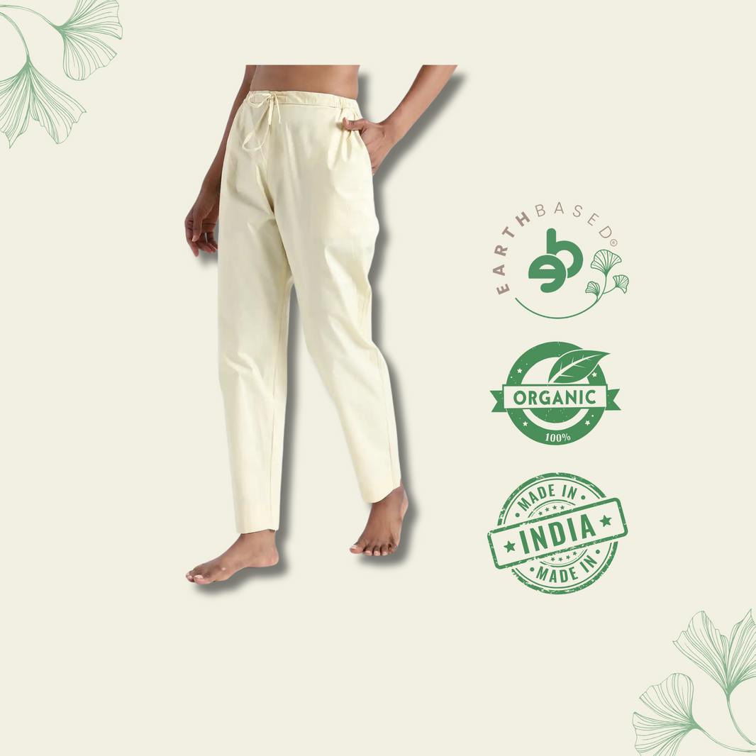 Organic Cotton & Natural Dyed Womens Lemon Yellow Color Slim Fit Pants by Livbio