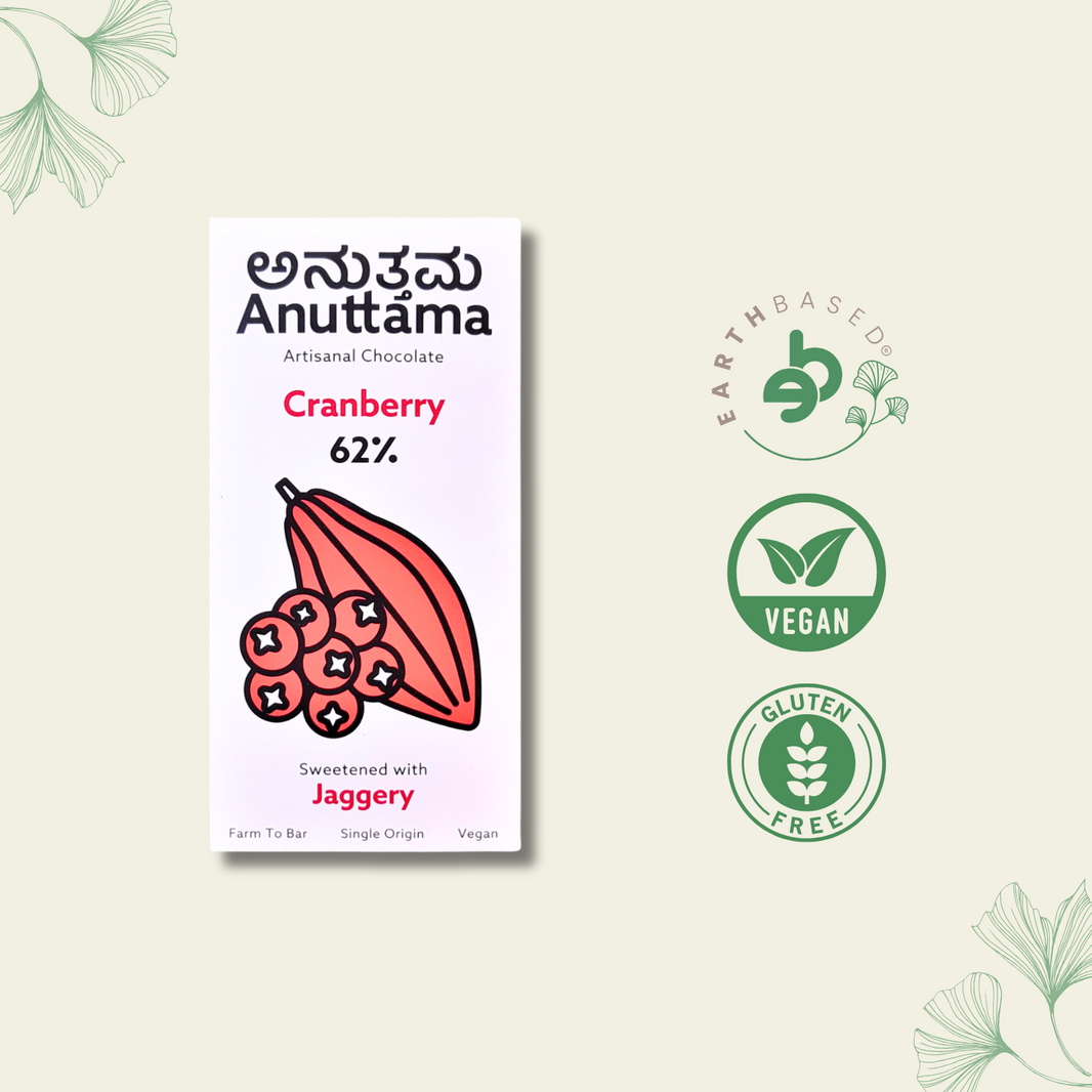 Cranberry Dark Chocolate | 62% Cocoa | Gift Pack Diwali Gift | Handmade Chocolate | Vegan Chocolate | Dark Chocolate Sugar Free | Lectin Free | Natural Chocolate Bar | by Anuttama