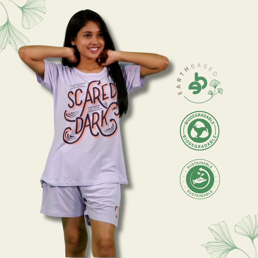 I'm Not Scared of the Dark T-shirt & Shorts Set in Pastel Lilac | Playout