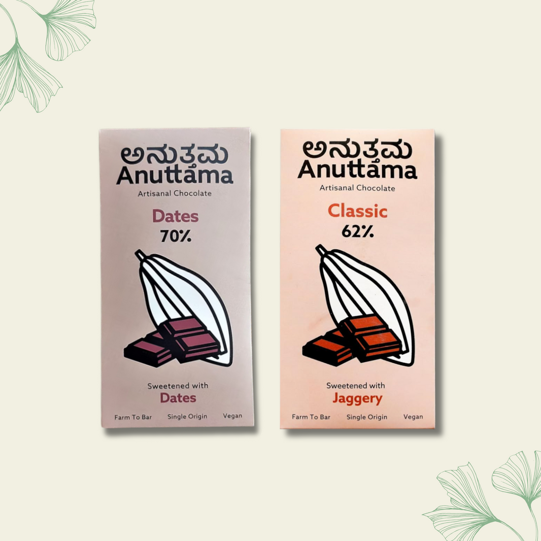 Anuttama | Dark Chocolate | Natural Chocolate Bar | Dates + Classic | Combo