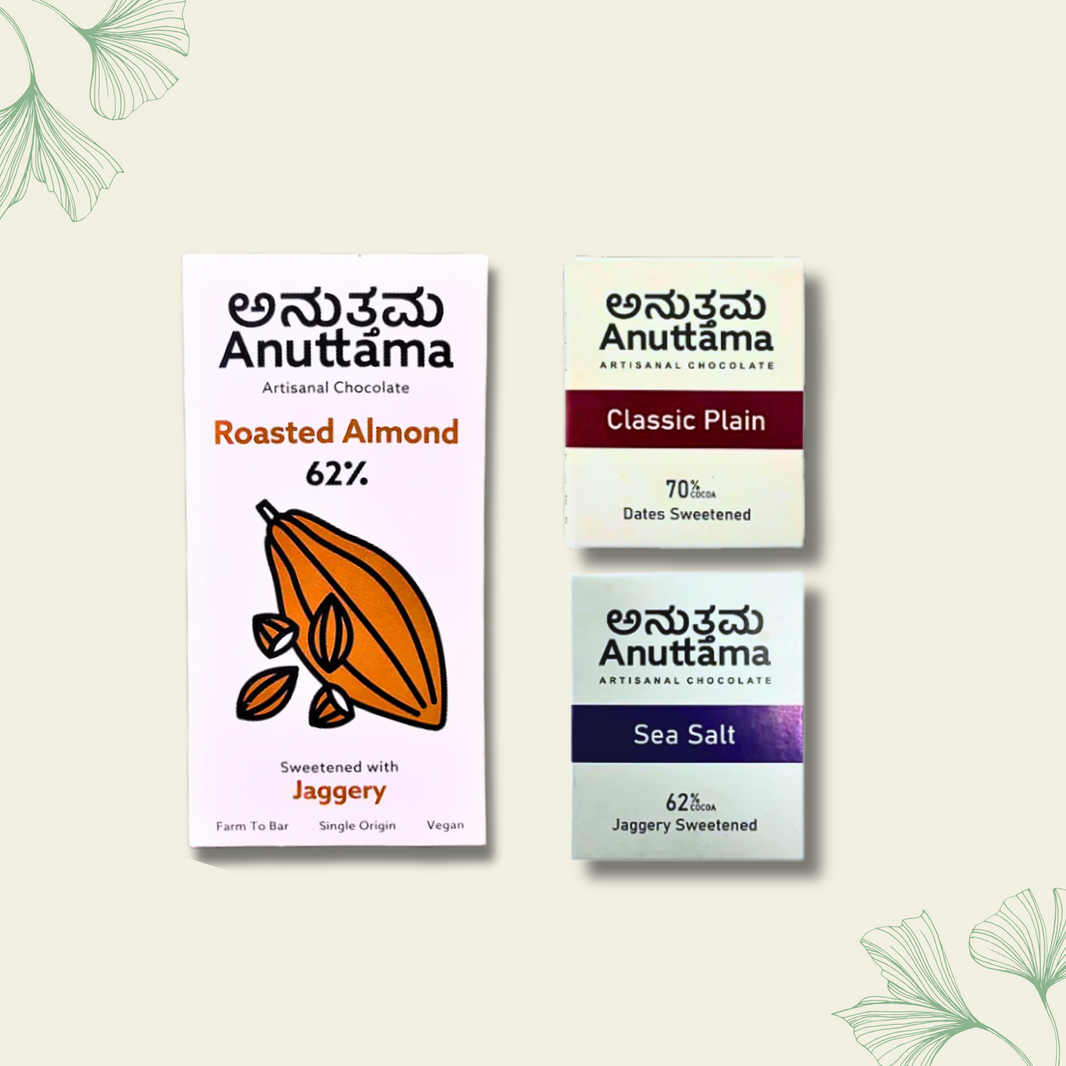 Anuttama | Dark Chocolate | Roasted Almond + Classic Plain+ Sea Salt | Combo