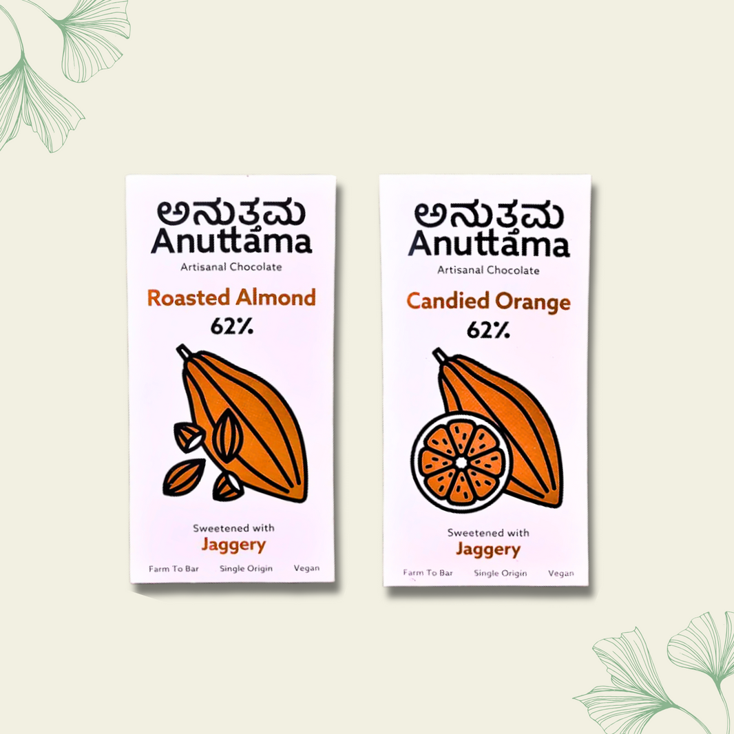 Anuttama | Roasted Almond + Candied Orange | Dark Chocolate Bar | Combo