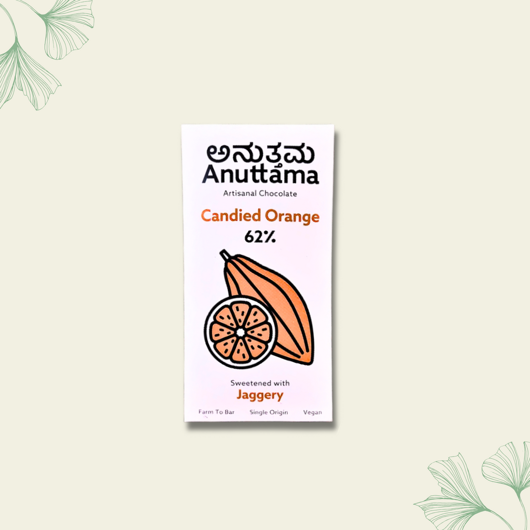 Candied Orange | 62% Cocoa | Sweetened with Jaggery | by Anuttama