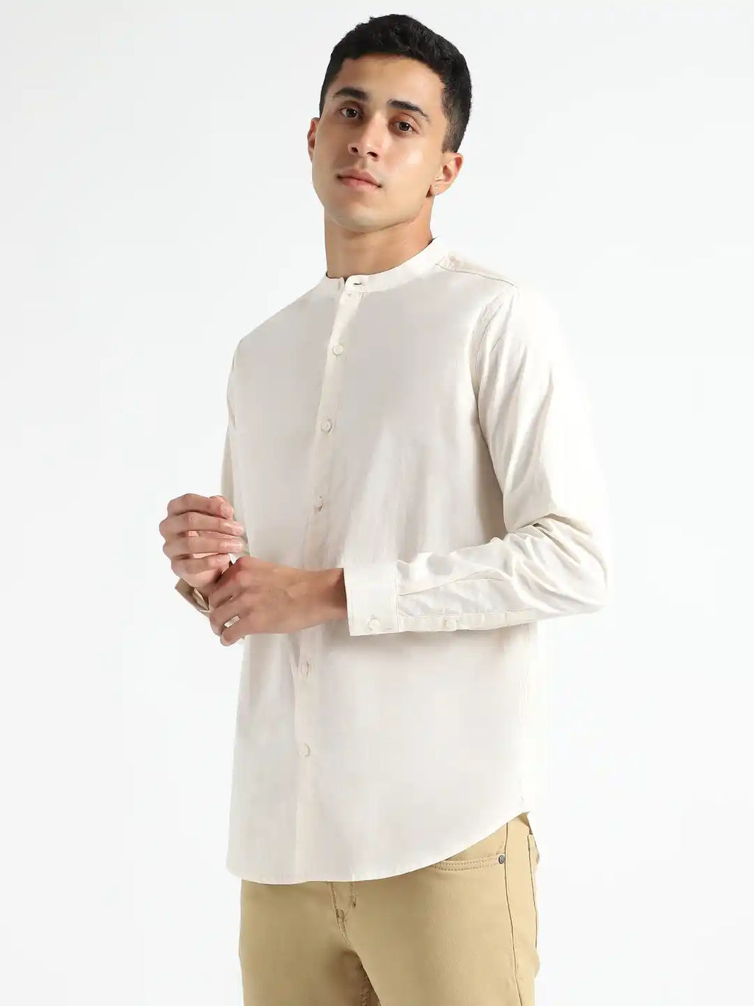 Organic Cotton & Naturally Dyed Mens Round Neck Light Cream Shirt by Livbio