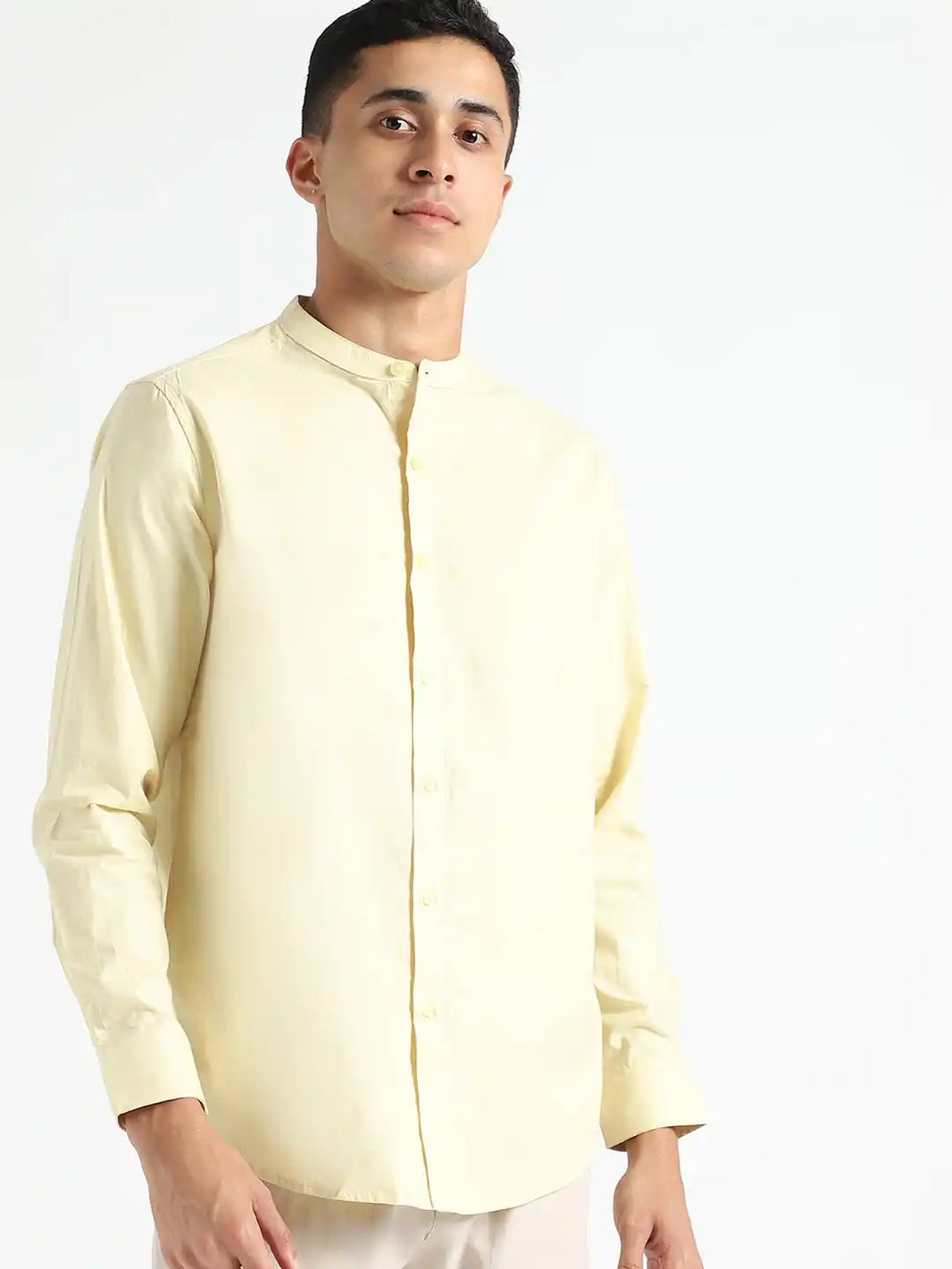 Organic Cotton & Naturally Dyed Mens Round Neck Lemon Yellow Shirt by Livbio