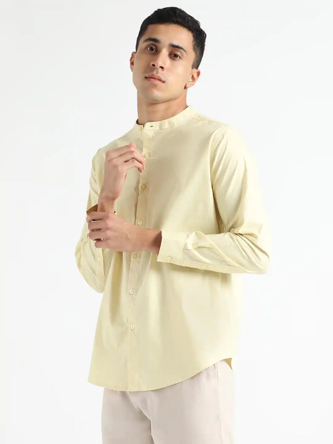 Organic Cotton & Naturally Dyed Mens Round Neck Lemon Yellow Shirt by Livbio