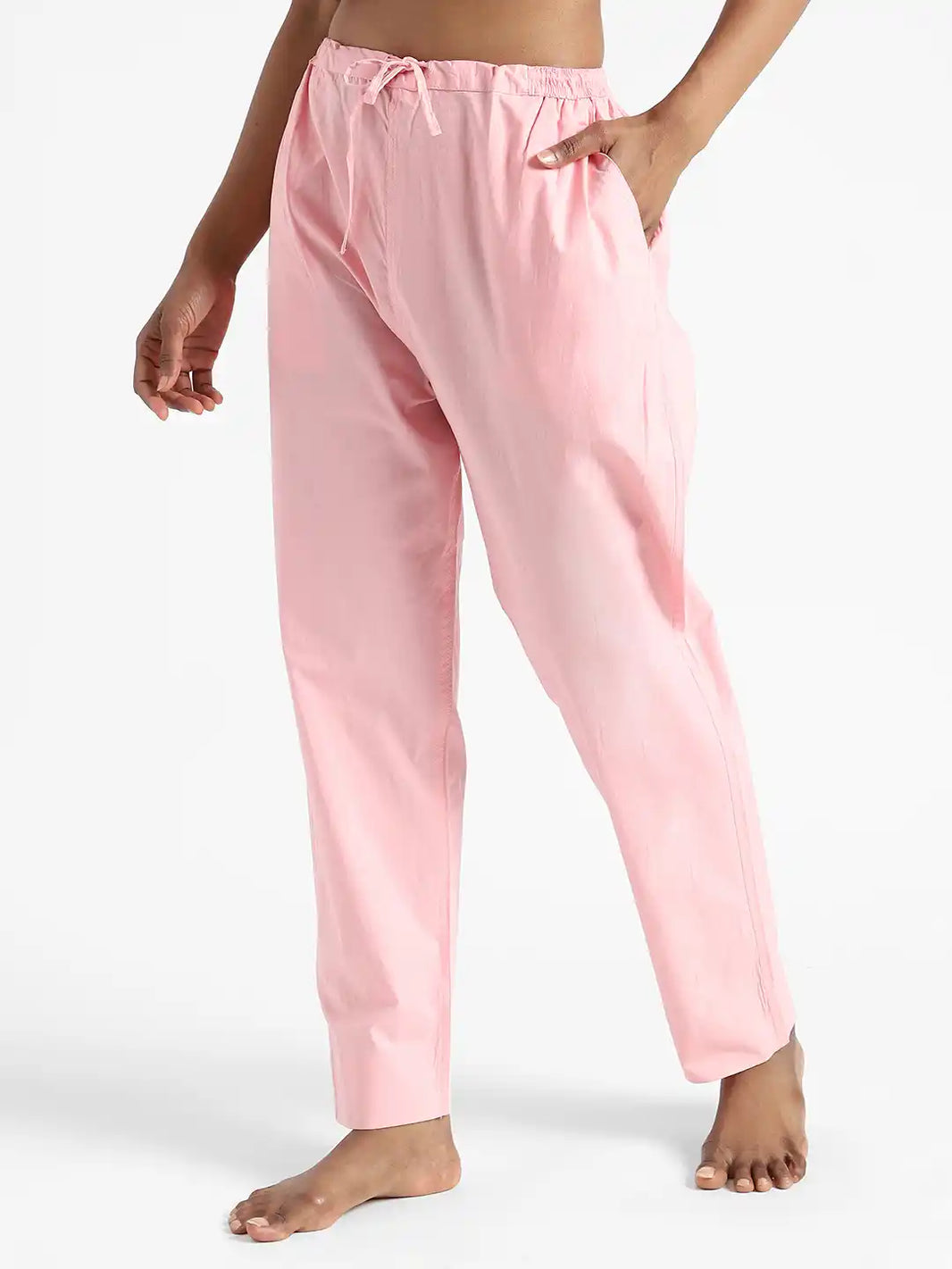 Organic Cotton & Natural Dyed Womens Rose Pink Color Slim Fit Pants by Livbio