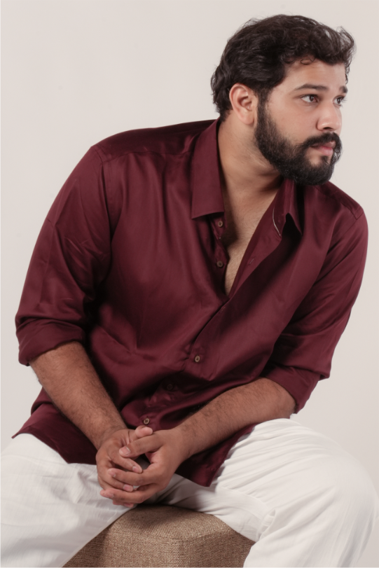 Tencel™ x Flax shirt with normal collar in Marsala Maroon