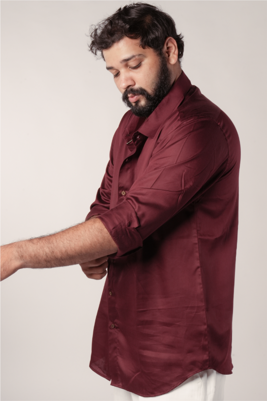 Tencel™ x Flax shirt with normal collar in Marsala Maroon