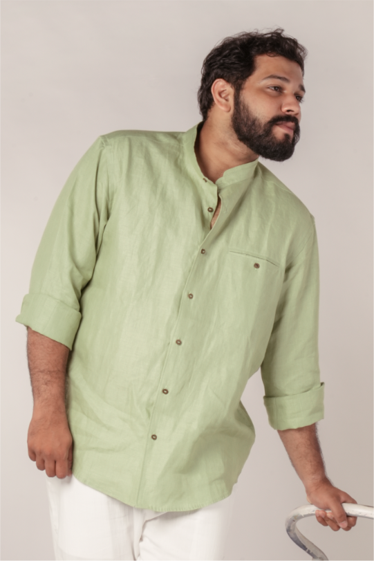 Hemp Shirt with Mandarin Collar