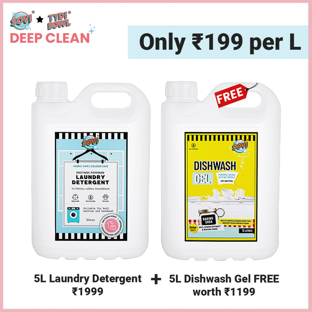 SOVI® Dishwash Gel 5 Liters worth ₹1199 FREE with SOVI® Laundry Liquid Detergent 5 Liters worth ₹1999