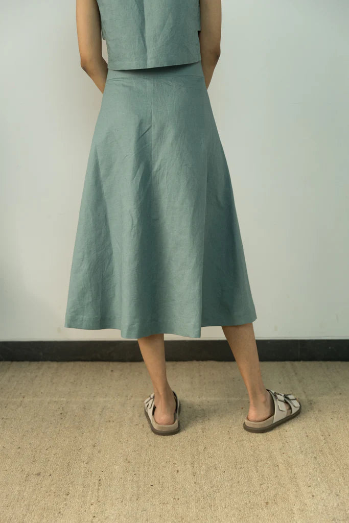 BUTTON-DOWN MIDI SKIRT | Anushe Pirani | Best Vegan Apparel for Women - Earthbased.in | 02