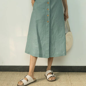 BUTTON-DOWN MIDI SKIRT | Anushe Pirani | Best Vegan Apparel for Women - Earthbased.in | 03