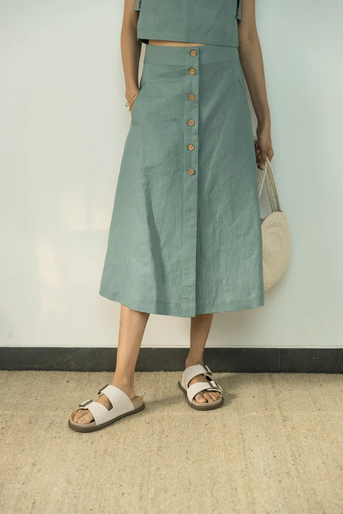 BUTTON-DOWN MIDI SKIRT | Anushe Pirani | Best Vegan Apparel for Women - Earthbased.in | 03