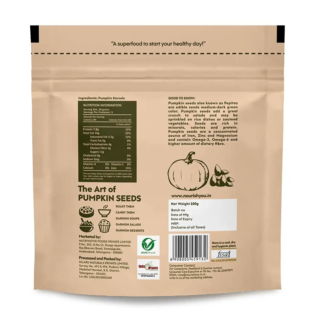 Nourish You ORGANIC RAW PUMPKIN SEEDS 100G