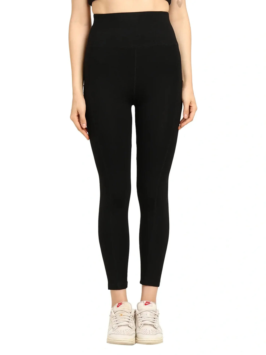 Yoga Pants High Waist Cotton Fabric Stretchable Black Gym Tights | Pack Of 1
