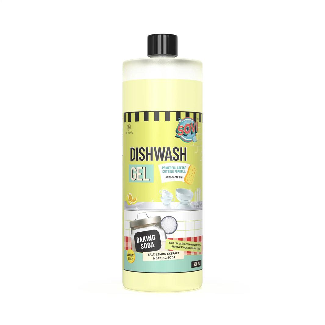 Concentrated Dishwash Gel Powered with Salt, Lemon Extract & Baking Soda, Powerful Grease Cutting Formula, Lemon Juicy 500ml by SOVI