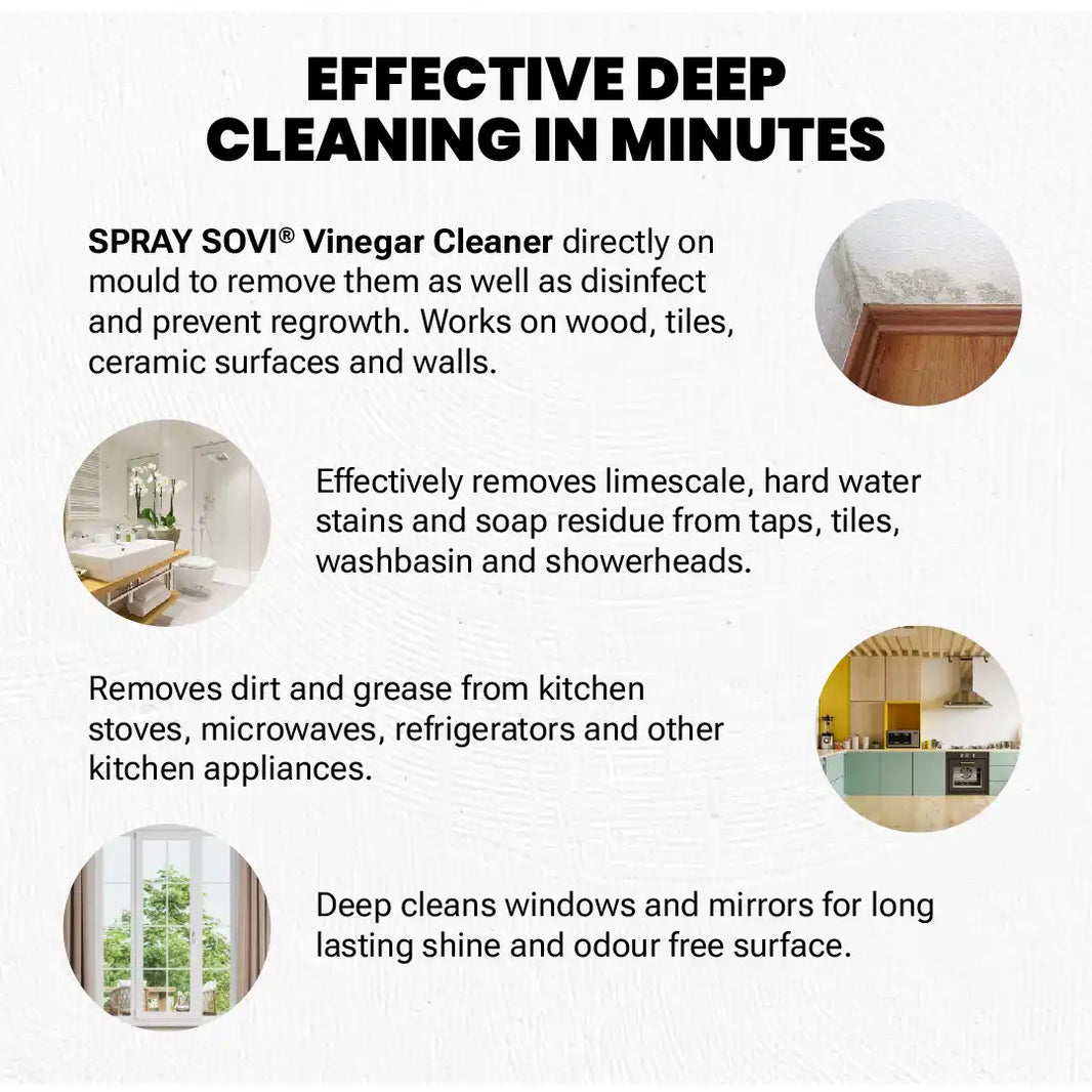 Multipurpose Vinegar Cleaner, 3-in-1 Action - Cleans, Disinfects and Deodorizes, Clean Scent by SOVI