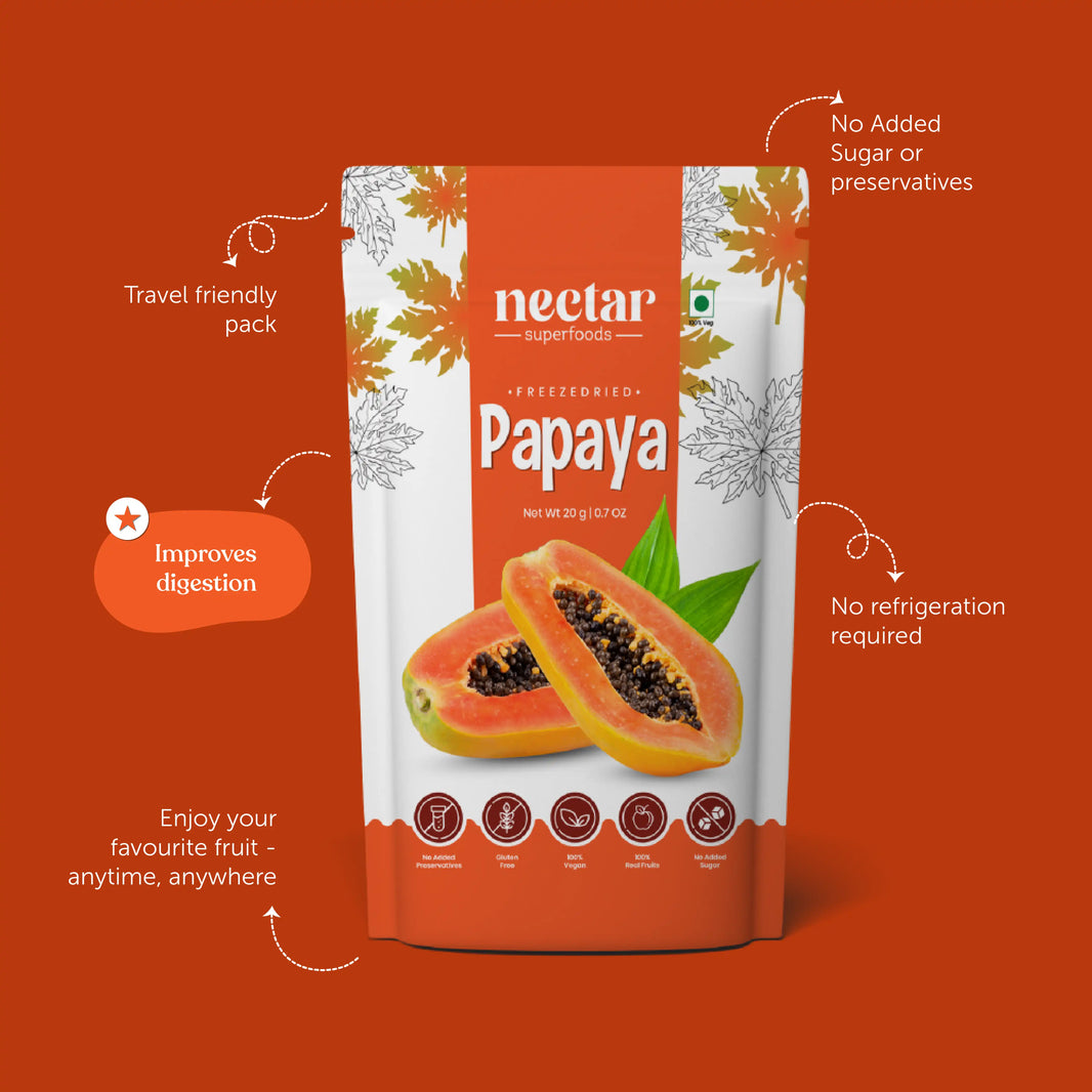 NECTAR SUPERFOODS- FREEZE DRIED -PAPAYA -CUBES- PACK OF 2 UNITS 20 GM EACH