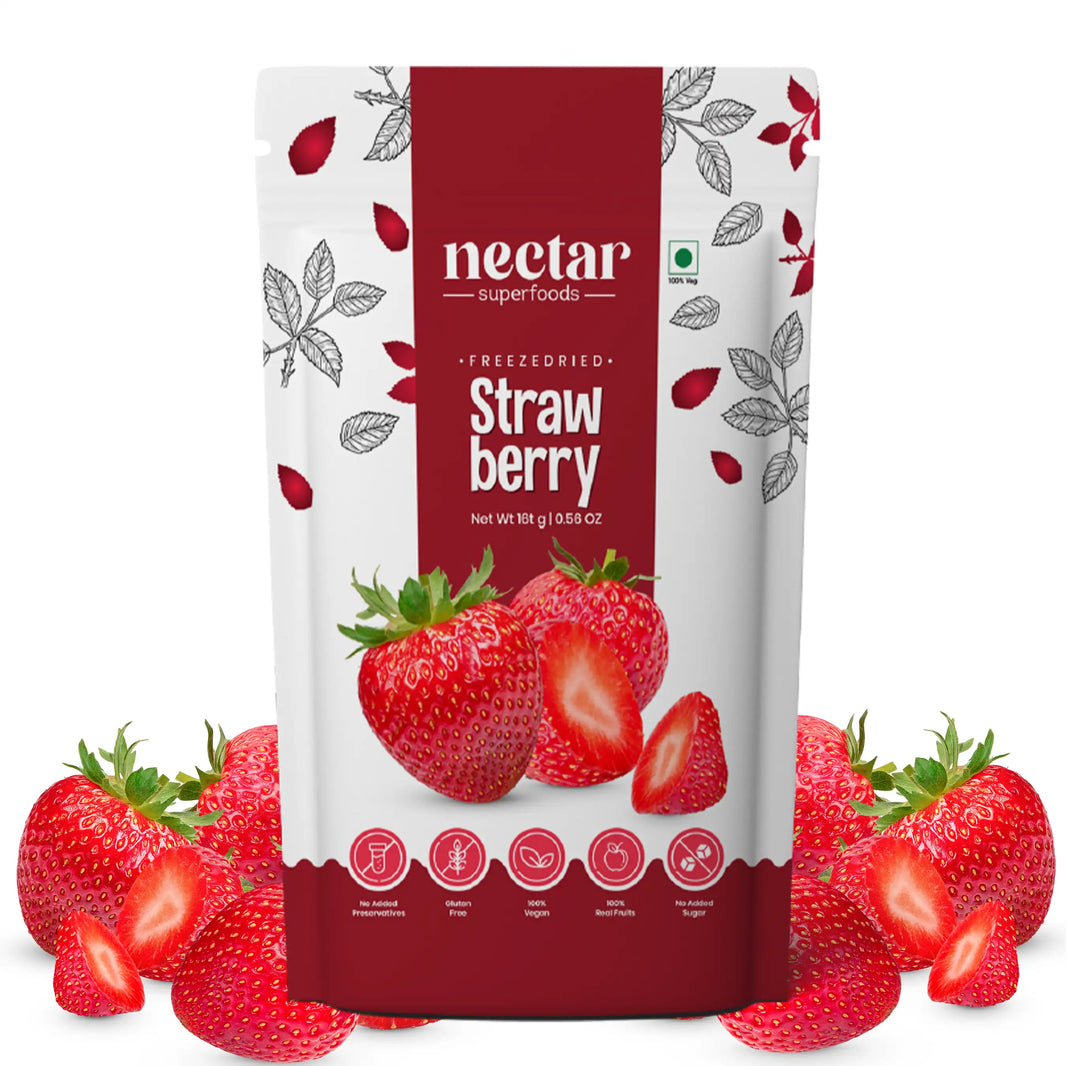 NECTAR SUPERFOODS- FREEZE DRIED -STRAWBERRY SLICES - PACK OF 2 UNITS 16 GM EACH