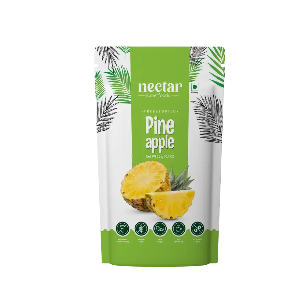 NECTAR SUPERFOODS- FREEZE DRIED -PINE APPLE-SLICES- PACK OF 2 UNITS 20 GM EACH