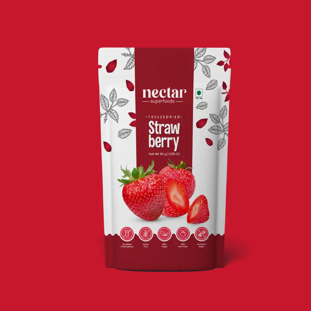 NECTAR SUPERFOODS- FREEZE DRIED -STRAWBERRY SLICES - PACK OF 2 UNITS 16 GM EACH