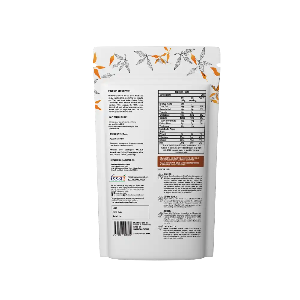 NECTAR SUPERFOODS- FREEZE DRIED -MANGO-SLICES- PACK OF 2 UNITS 20 GM EACH